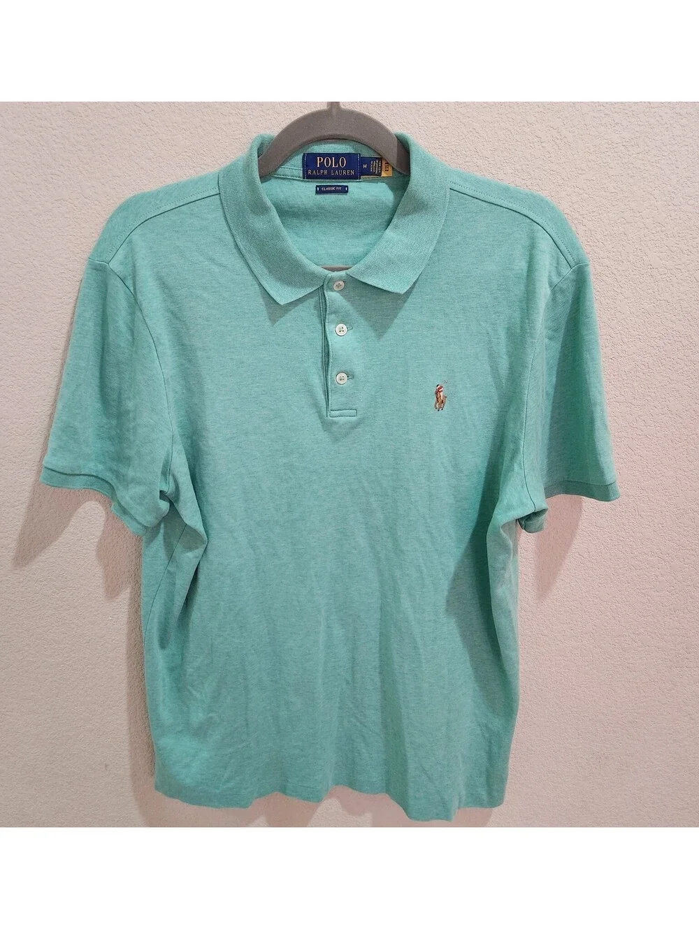 New Polo Ralph Lauren Mens Green Classic-Fit Short-Sleeve Polo Shirt Sz Medium